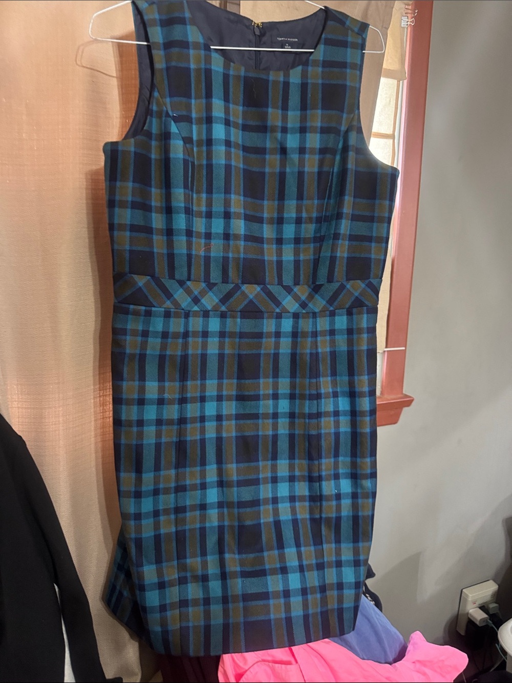 Tommy Hilfiger Sleeveless Plaid Midi Dress in Teal and Navy-50